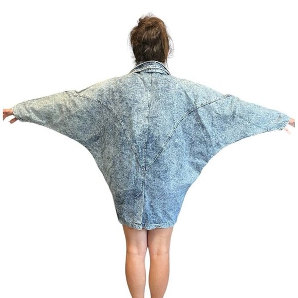 Vtg 80s Acid Washed Embellished Large Jean Jacket Streetwear Fly Oversize USA - Picture 5 of 16